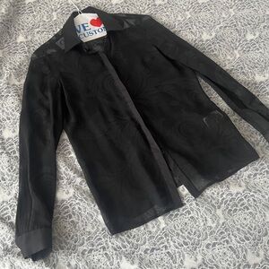 Black Sheer Versace Long Sleeve Button Down Shirt